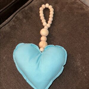 Blue Heart Pillow with Wooden Bead Hanger